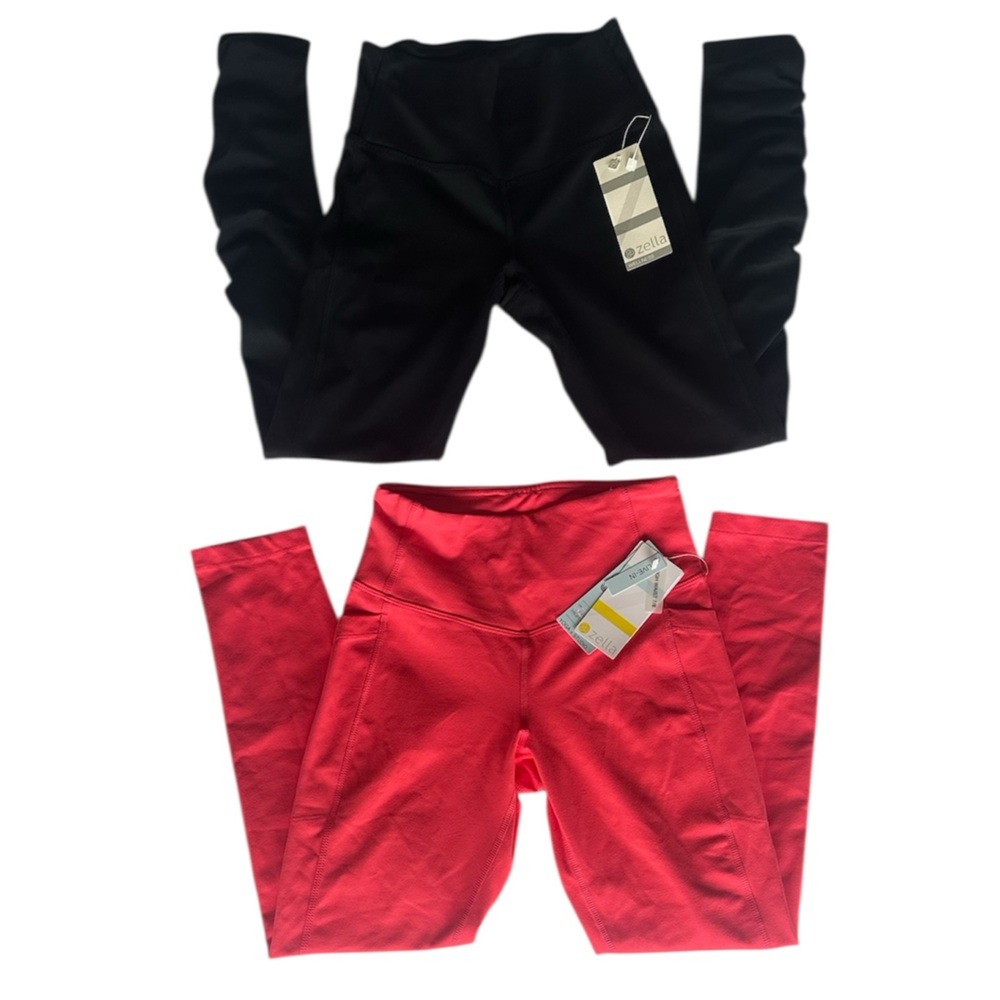 Zella High Waist Athletic Yoga Leggings Bundle of Two Black and Coral Size XS